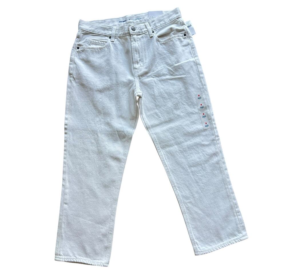 OLD NAVY HIGH RISE SLOUCHY STRAIGHT PURE WHITE JEANS NWT SIZE 8